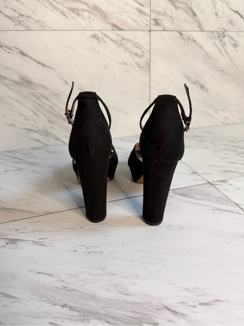 Jessica Simpson Irbella Black Suede Crisscross Platform Heels Ankle Strap 8M